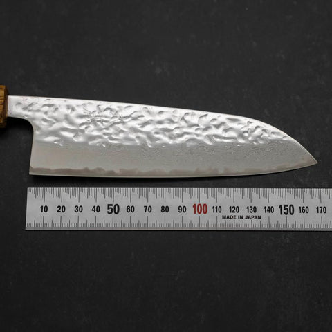 Santoku AUS-10 Kagami Tsuchime Damast Yaki Urushi Griff 165mm-[Musashi]-[Japan-Küchenmesser]