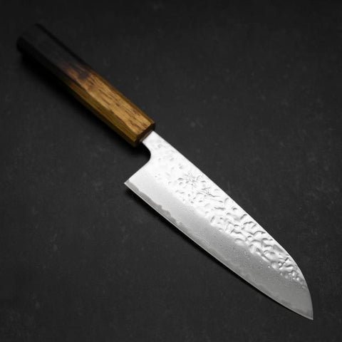 Santoku AUS-10 Kagami Tsuchime Damast Yaki Urushi Griff 165mm-[Musashi]-[Japan-Küchenmesser]