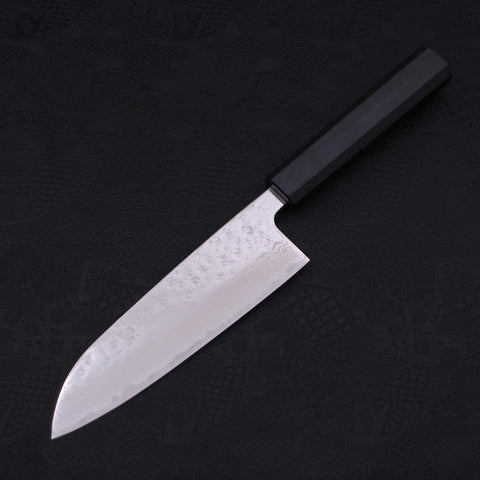 Santoku AUS-10 Nashiji Damast Dunkelblauer Urushi Griff 165mm-[Musashi]-[Japan-Küchenmesser]