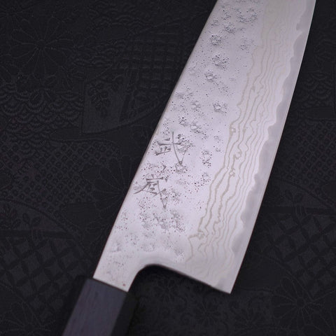 Santoku AUS-10 Nashiji Damast Dunkelblauer Urushi Griff 165mm-[Musashi]-[Japan-Küchenmesser]