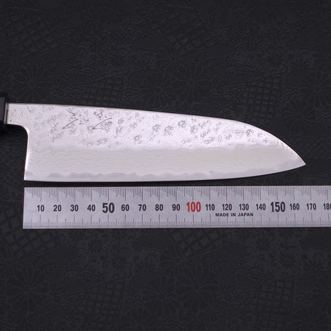 Santoku AUS-10 Nashiji Damast Dunkelblauer Urushi Griff 165mm-[Musashi]-[Japan-Küchenmesser]