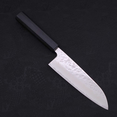Santoku AUS-10 Nashiji Damast Dunkelblauer Urushi Griff 165mm-[Musashi]-[Japan-Küchenmesser]