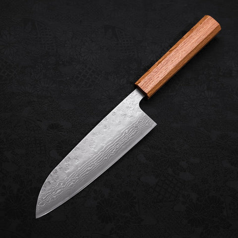 Santoku AUS-10 Nashiji Damast Eichenholz Griff 165mm-[Musashi]-[Japan-Küchenmesser]