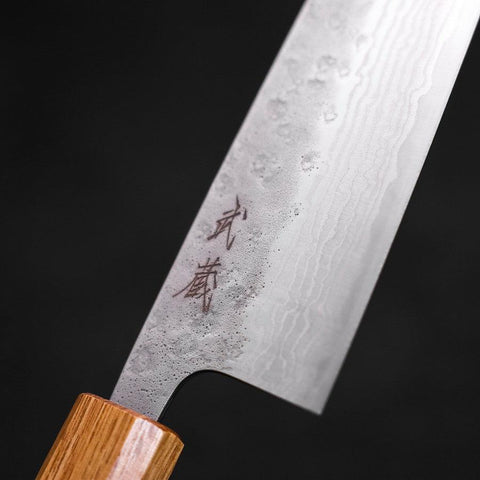 Santoku AUS-10 Nashiji Damast Eichenholz Griff 165mm-[Musashi]-[Japan-Küchenmesser]