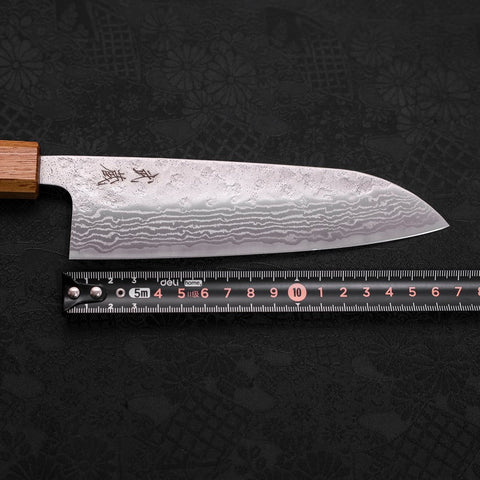 Santoku AUS-10 Nashiji Damast Eichenholz Griff 165mm-[Musashi]-[Japan-Küchenmesser]