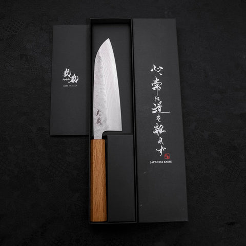 Santoku AUS-10 Nashiji Damast Eichenholz Griff 165mm-[Musashi]-[Japan-Küchenmesser]