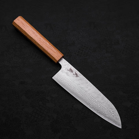 Santoku AUS-10 Nashiji Damast Eichenholz Griff 165mm-[Musashi]-[Japan-Küchenmesser]