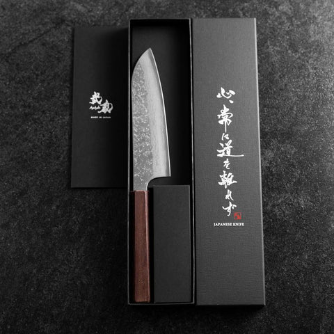 Santoku AUS-10 Nashiji Damast Wenge Griff 165mm-[Musashi]-[Japan-Küchenmesser]