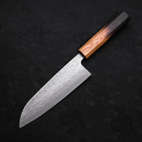 Santoku AUS-10 Nashiji Damast Yaki Urushi Griff 165mm-[Musashi]-[Japan-Küchenmesser]