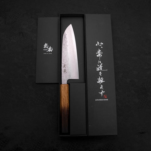 Santoku AUS-10 Nashiji Damast Yaki Urushi Griff 165mm-[Musashi]-[Japan-Küchenmesser]