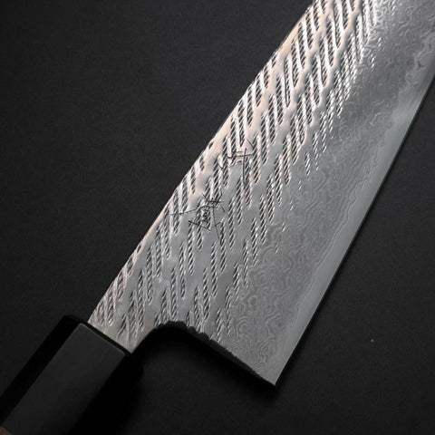 Santoku AUS-10 Nawame Damast Büffelhorn und Walnussholz Griff 165mm-[Musashi]-[Japan-Küchenmesser]