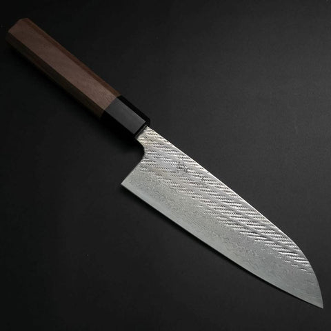 Santoku AUS-10 Nawame Damast Büffelhorn und Walnussholz Griff 165mm-[Musashi]-[Japan-Küchenmesser]