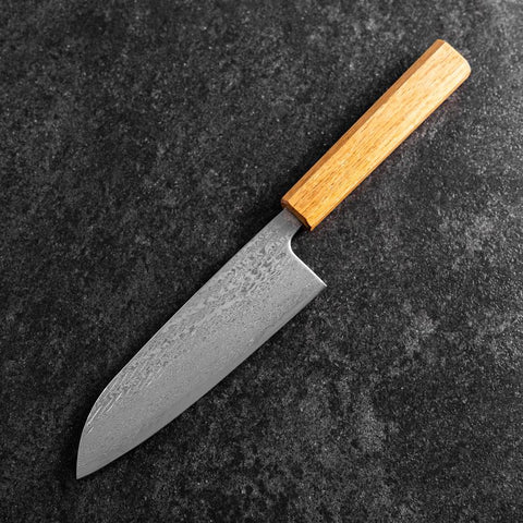 Santoku AUS-10 Nawame Damast Eichenholz Griff 165mm-[Musashi]-[Japan-Küchenmesser]