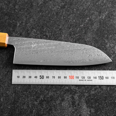 Santoku AUS-10 Nawame Damast Eichenholz Griff 165mm-[Musashi]-[Japan-Küchenmesser]