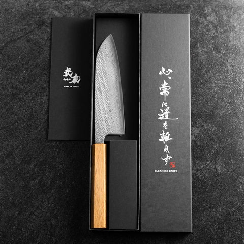 Santoku AUS-10 Nawame Damast Eichenholz Griff 165mm-[Musashi]-[Japan-Küchenmesser]