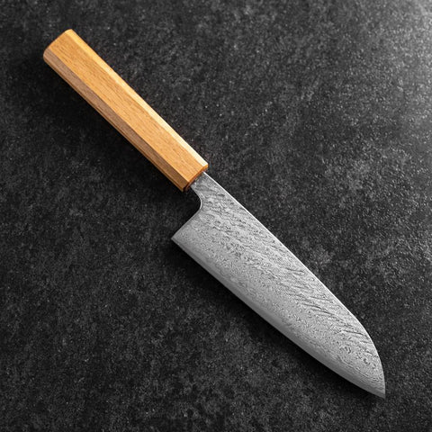 Santoku AUS-10 Nawame Damast Eichenholz Griff 165mm-[Musashi]-[Japan-Küchenmesser]