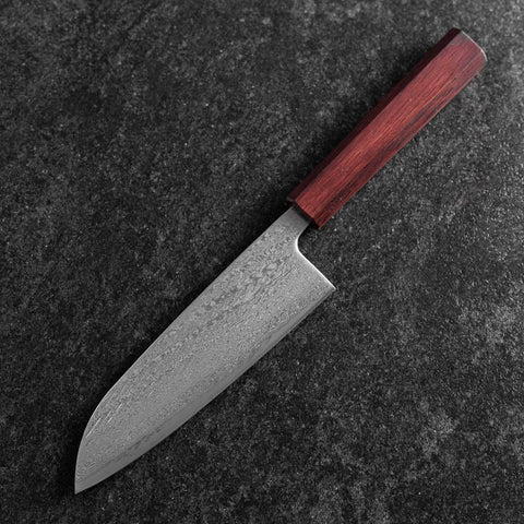 Santoku AUS-10 Nawame Damast Lila Urushi Griff 165mm-[Musashi]-[Japan-Küchenmesser]