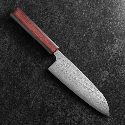Santoku AUS-10 Nawame Damast Lila Urushi Griff 165mm-[Musashi]-[Japan-Küchenmesser]