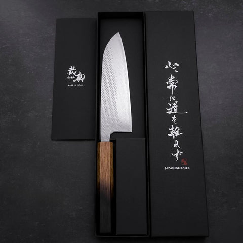 Santoku AUS-10 Nawame Damast Yaki Urushi Griff 165mm-[Musashi]-[Japan-Küchenmesser]