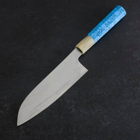 Santoku AUS-10 Nickel Damascus Buffalo Turquoise Handle 170mm (6.7”)-[Musashi]-[Japan-Küchenmesser]