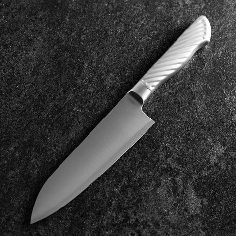 Santoku AUS-10 Poliert Edelstahl Griff 165mm-[Musashi]-[Japan-Küchenmesser]