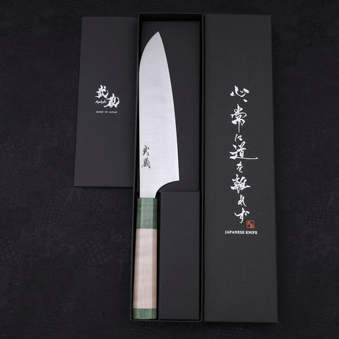 Santoku AUS-10 Poliert Grüner Ahornholz Griff 180mm-[Musashi]-[Japan-Küchenmesser]