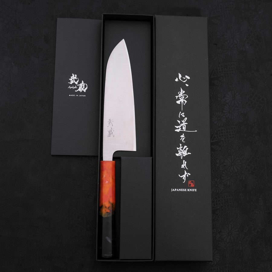 Santoku AUS-10, Poliert Ozeanplastik Griff in Orange-Schwarz, 165mm-[Musashi]-[Japan-Küchenmesser]