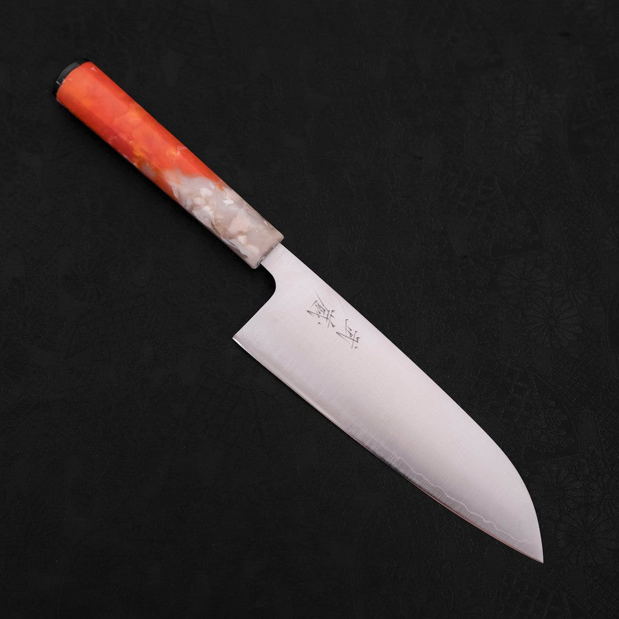 Santoku AUS-10, Poliert Ozeanplastik Griff in Orange-Weiß, 165mm-[Musashi]-[Japan-Küchenmesser]