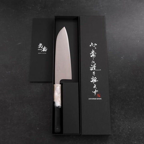 Santoku AUS-10 Poliert Schwarz-Weißer Ozeanplastik Griff 165mm-[Musashi]-[Japan-Küchenmesser]