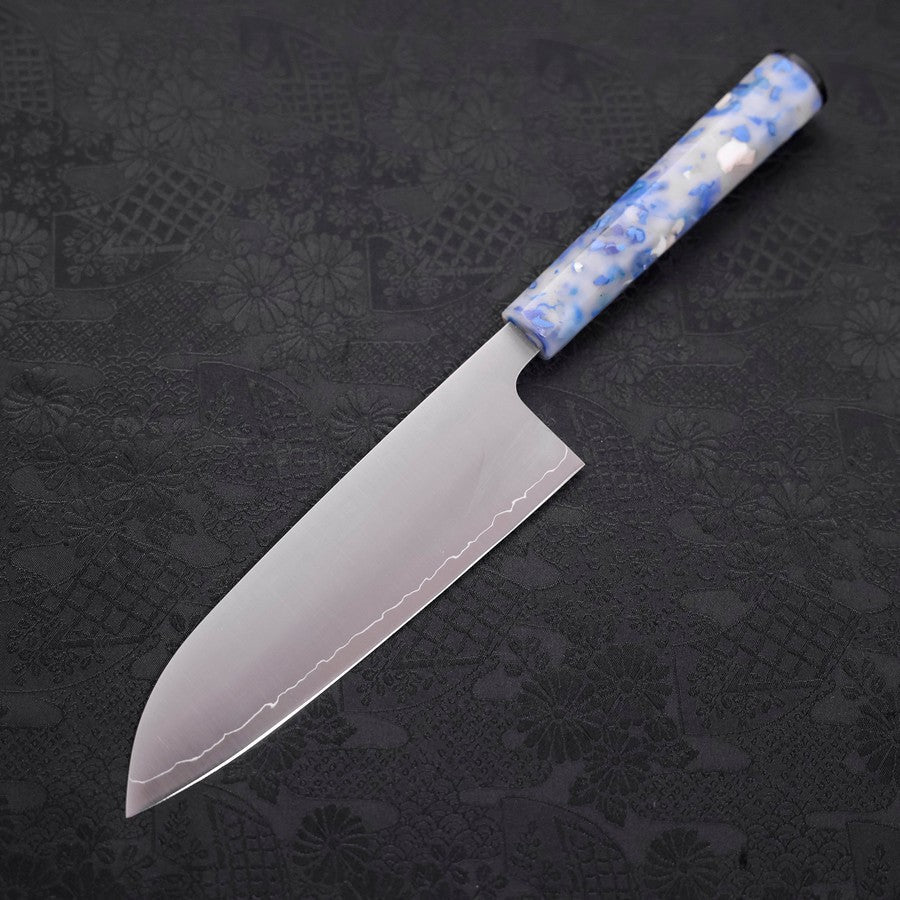 Santoku AUS-10 Poliert Weißer-Mix Ozeanplastik Griff 165mm-[Musashi]-[Japan-Küchenmesser]