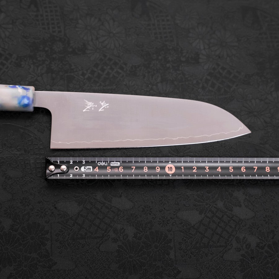 Santoku AUS-10 Poliert Weißer-Mix Ozeanplastik Griff 165mm-[Musashi]-[Japan-Küchenmesser]