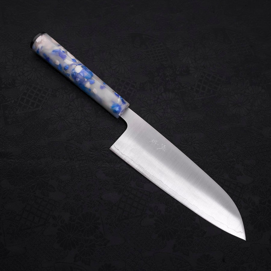 Santoku AUS-10 Poliert Weißer-Mix Ozeanplastik Griff 165mm-[Musashi]-[Japan-Küchenmesser]