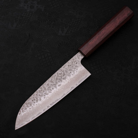 Santoku AUS-10 Tsuchime Damast Lila Urushi Griff 165mm-[Musashi]-[Japan-Küchenmesser]