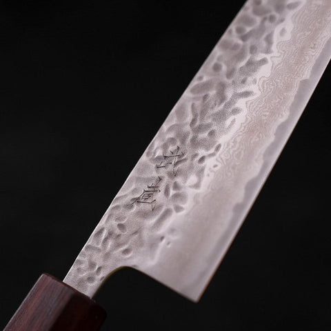 Santoku AUS-10 Tsuchime Damast Lila Urushi Griff 165mm-[Musashi]-[Japan-Küchenmesser]