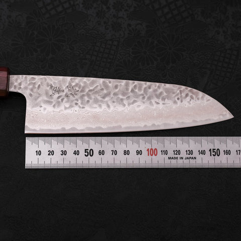 Santoku AUS-10 Tsuchime Damast Lila Urushi Griff 165mm-[Musashi]-[Japan-Küchenmesser]