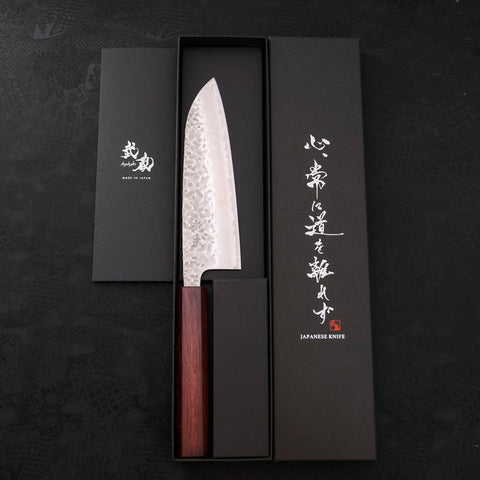Santoku AUS-10 Tsuchime Damast Lila Urushi Griff 165mm-[Musashi]-[Japan-Küchenmesser]