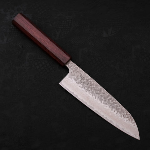 Santoku AUS-10 Tsuchime Damast Lila Urushi Griff 165mm-[Musashi]-[Japan-Küchenmesser]