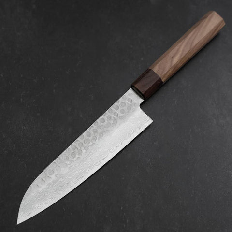 Santoku AUS-10 Tsuchime Damast Rosenholz und Walnussholz Griff 180mm-[Musashi]-[Japan-Küchenmesser]