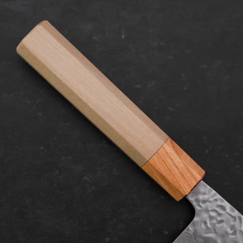 Santoku AUS-10 Tsuchime Damast Zelkove und Magnolienholz Griff 165mm-[Musashi]-[Japan-Küchenmesser]