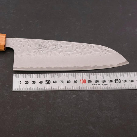 Santoku AUS-10 Tsuchime Damast Zelkove und Magnolienholz Griff 165mm-[Musashi]-[Japan-Küchenmesser]
