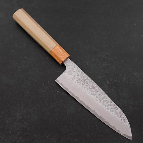 Santoku AUS-10 Tsuchime Damast Zelkove und Magnolienholz Griff 165mm-[Musashi]-[Japan-Küchenmesser]