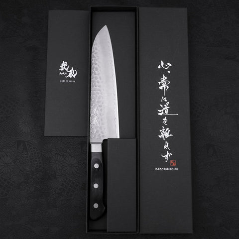 Santoku AUS-10 Tsuchime Schwarzer Westlicher Griff 180mm-[Musashi]-[Japan-Küchenmesser]
