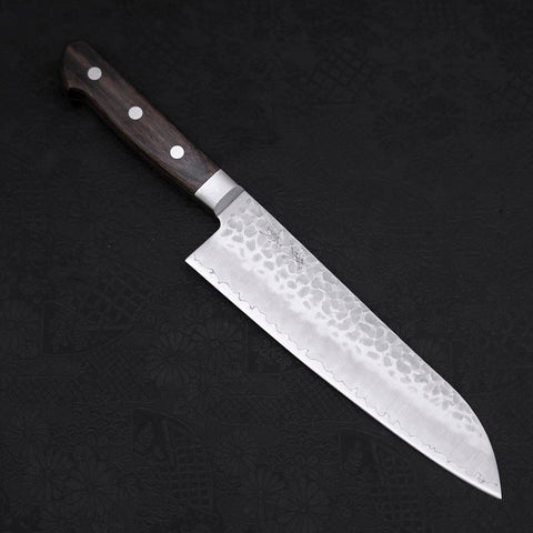 Santoku AUS-10, Tsuchime Westlicher Griff in Braun, 180mm-[Musashi]-[Japan-Küchenmesser]