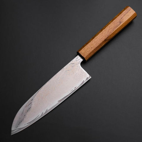 Santoku AUS-10 Wellen Nickel Damast Eichenholz Griff 165mm-[Musashi]-[Japan-Küchenmesser]