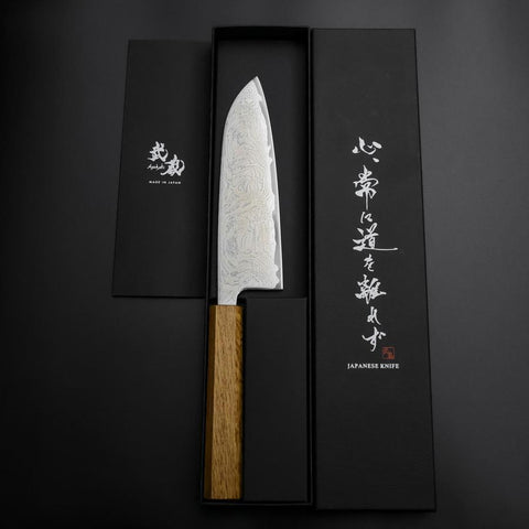 Santoku AUS-10 Wellen Nickel Damast Eichenholz Griff 165mm-[Musashi]-[Japan-Küchenmesser]