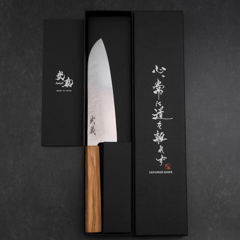 Santoku AUS-8 Nashiji Olivenholz Griff 170mm-[Musashi]-[Japan-Küchenmesser]