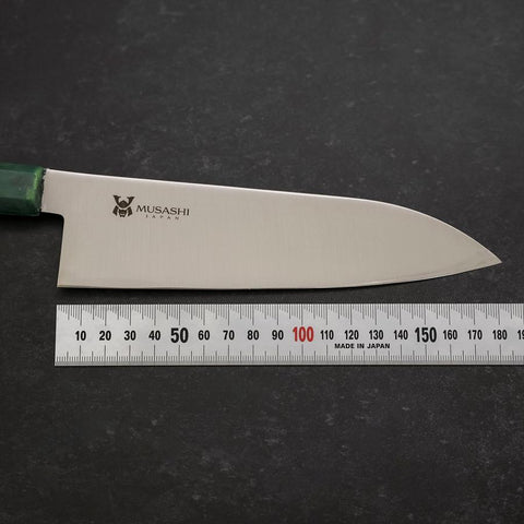 Santoku AUS-8 Poliert Grüner Ozeanplastik Griff 180mm-[Musashi]-[Japan-Küchenmesser]