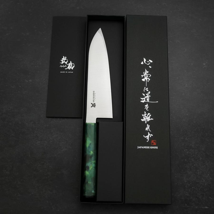 Santoku AUS-8 Poliert Grüner Ozeanplastik Griff 180mm-[Musashi]-[Japan-Küchenmesser]