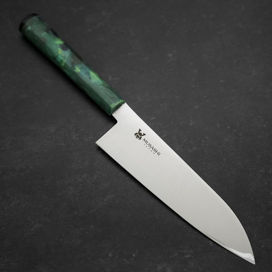 Santoku AUS-8 Poliert Grüner Ozeanplastik Griff 180mm-[Musashi]-[Japan-Küchenmesser]
