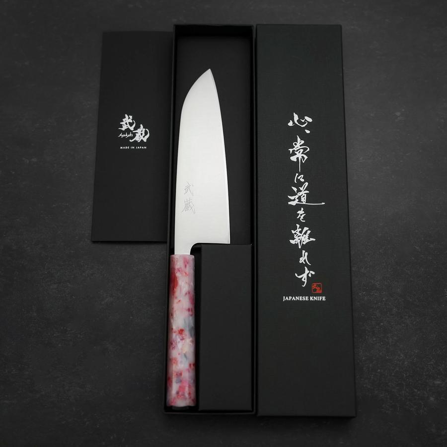 Santoku AUS-8 Poliert Ozeanplastik Sakura Griff 165mm-[Musashi]-[Japan-Küchenmesser]